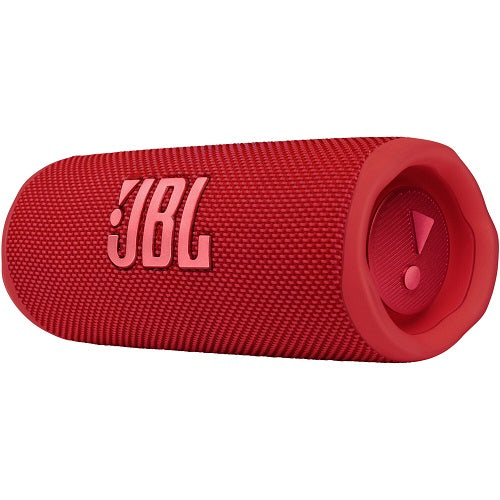 Bocina JBL Flip 7 en color rojo, resistente al agua y fácil de transportar.