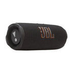 Bocina JBL Flip 7 en color negro, resistente al agua y con botones de control, ideal para actividades al aire libre.